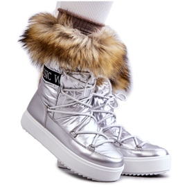 Botas de neve femininas com cadarço em prata Santero Botas de neve femininas com cadarço em prata Santero