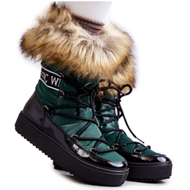 FM1 Botas femininas de neve com cadarço verde Santero