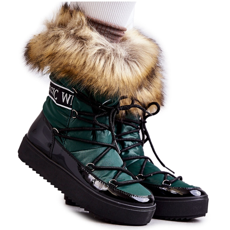 FM1 Botas femininas de neve com cadarço verde Santero