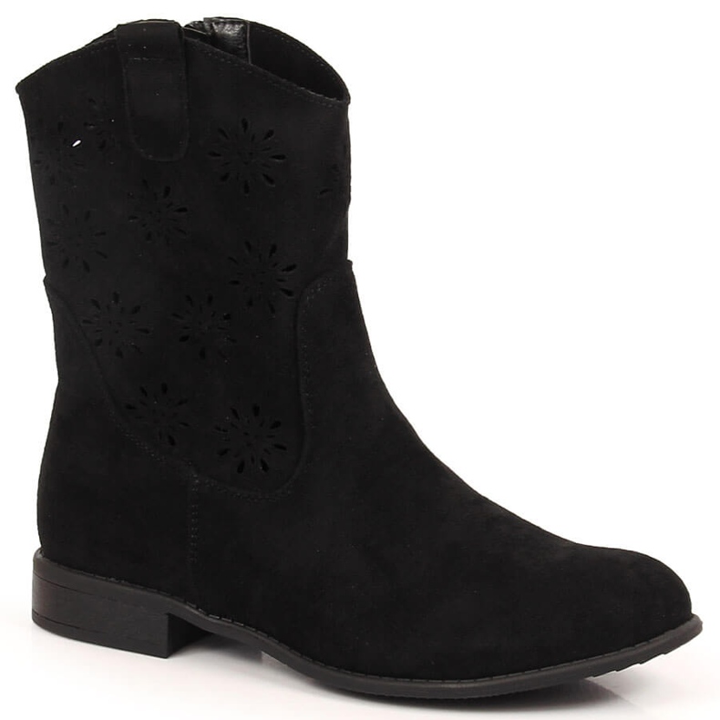 Botas cowboy femininas de camurça preta vazada Jezzi JEZ368A preto