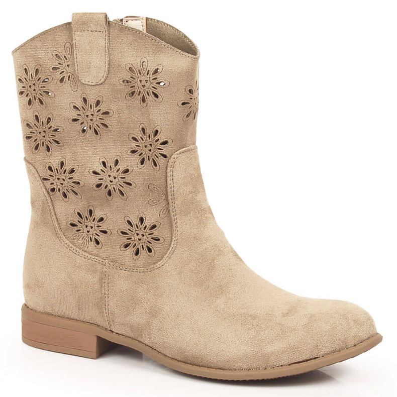 Botas cowboy femininas de camurça com vazado bege Jezzi JEZ368B