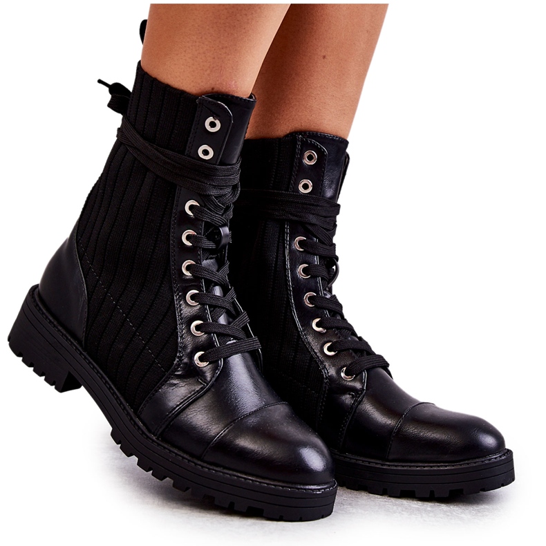 PG1 Botas femininas com meia amarrada Livaro preto