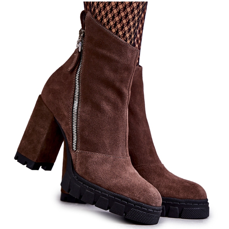 Botas de camurça da moda com salto alto Laura Messi 2509 marrom castanho