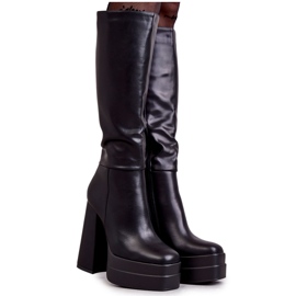 WS1 Botas de couro ecológico da moda em saltos grossos Meggie preto