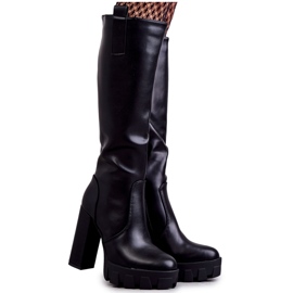 WS1 Botas de couro ecológico da moda na plataforma preta Isabell preto