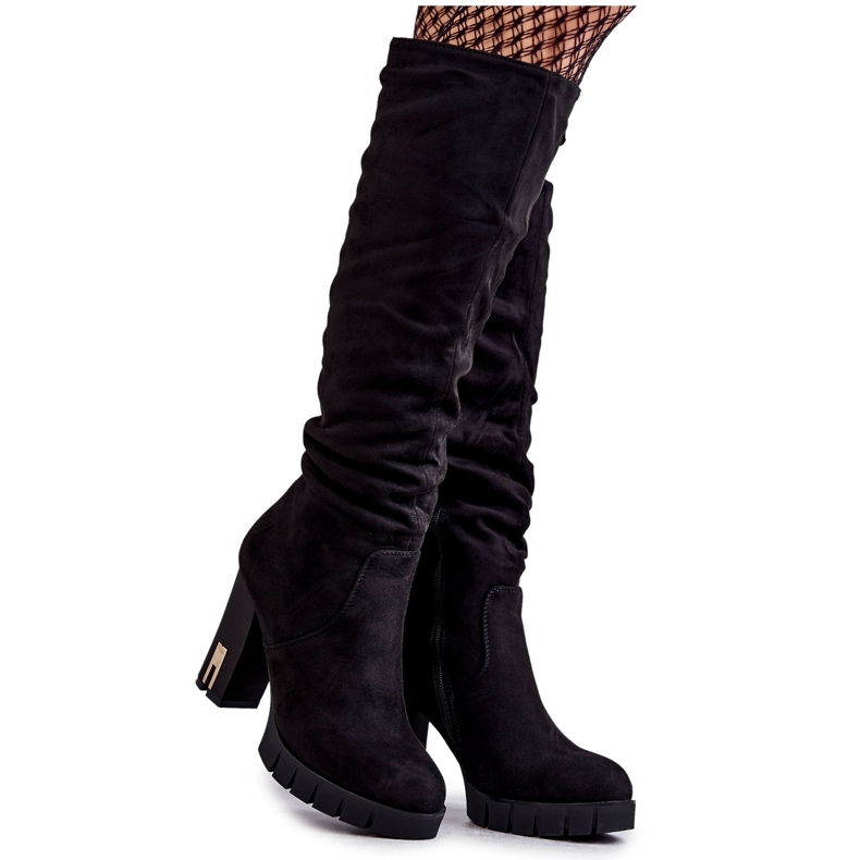 FB2 Botas clássicas de camurça preta Laylah com zíper preto