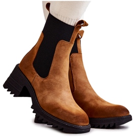 FE1 Botas quentes femininas com salto alto Camel Abella marrom