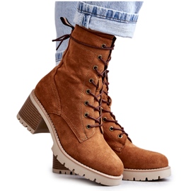 Botas quentes femininas no salto alto camelo Julieta marrom