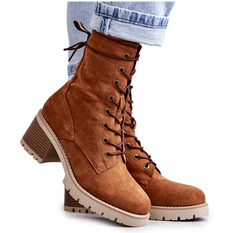 Botas quentes femininas no salto alto camelo Julieta castanho