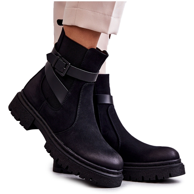 FE1 Botas Quentes Femininas Botas Jodhpur Com Cinto Preto Jose