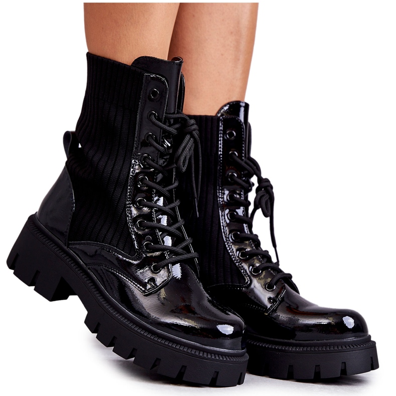 FS1 Botas femininas lacadas com meia Abigail preta preto FS1 Botas femininas lacadas com meia Abigail preta preto