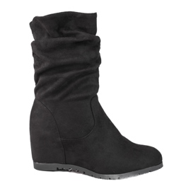 Botas femininas na cunha Shelovet com babados na parte superior preto