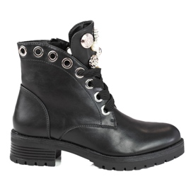 Botas femininas com cadarço com enfeites Shelovet preto Botas femininas com cadarço com enfeites Shelovet preto