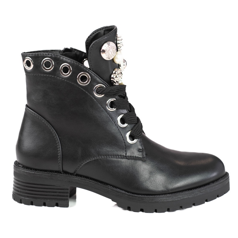 Botas femininas com cadarço com enfeites Shelovet preto Botas femininas com cadarço com enfeites Shelovet preto