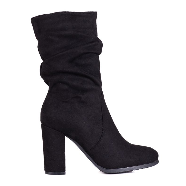 Botas femininas em um poste alto Shelovet com babados na parte superior preto