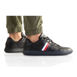 Tênis Tommy Hilfiger com listras de couro M FMOFMO4275 preto
