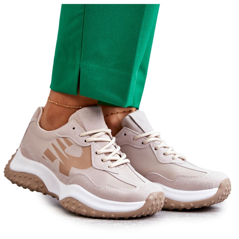 Vinceza Calçados esportivos femininos bege com cadarço castanho