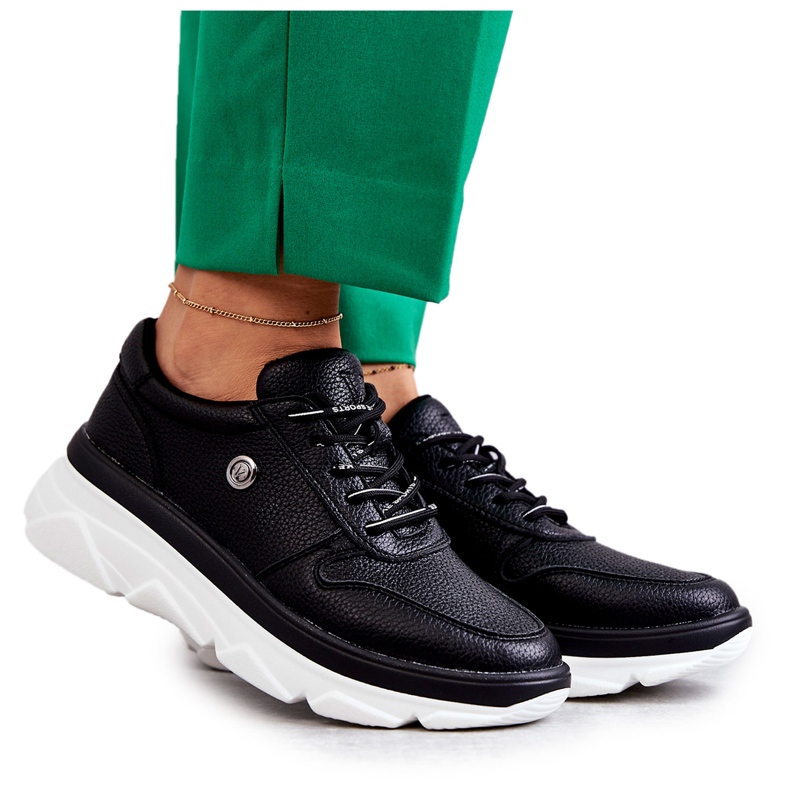 Vinceza Tênis esportivo feminino de couro preto Camrose