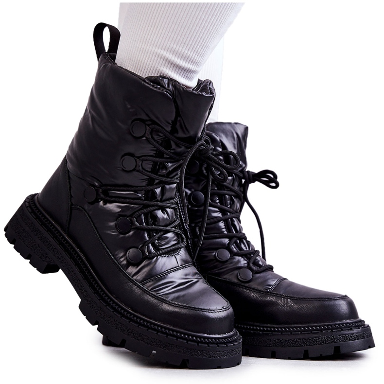 Botas de neve femininas com cadarço GOE KK2N4017 pretas preto