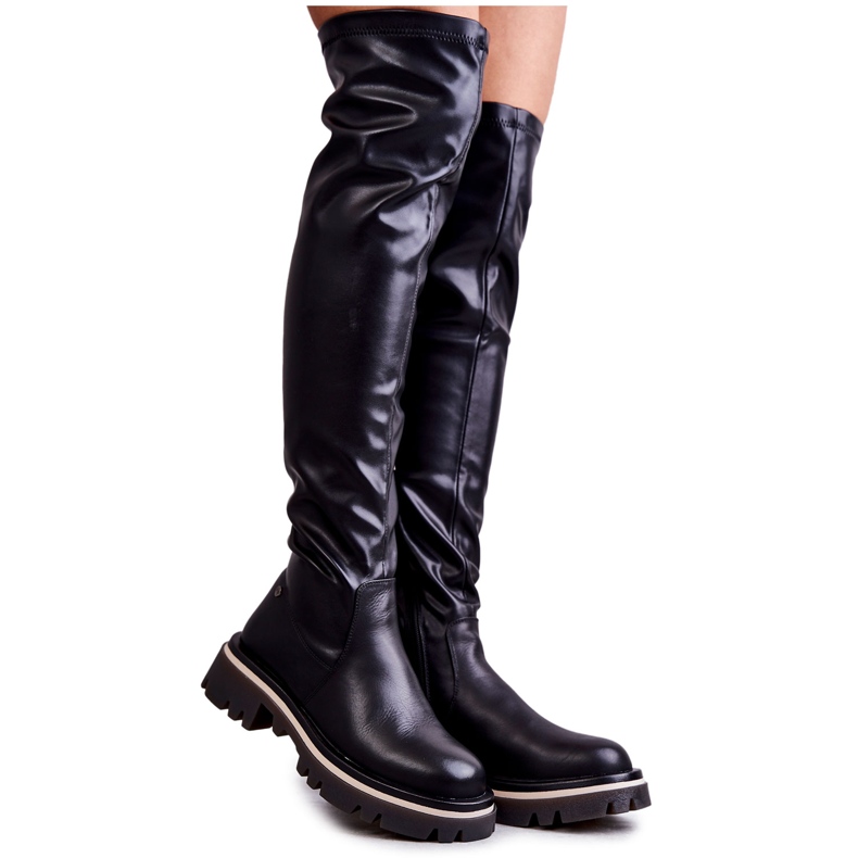 Botas de couro até o joelho GOE KK2N4024 Preto