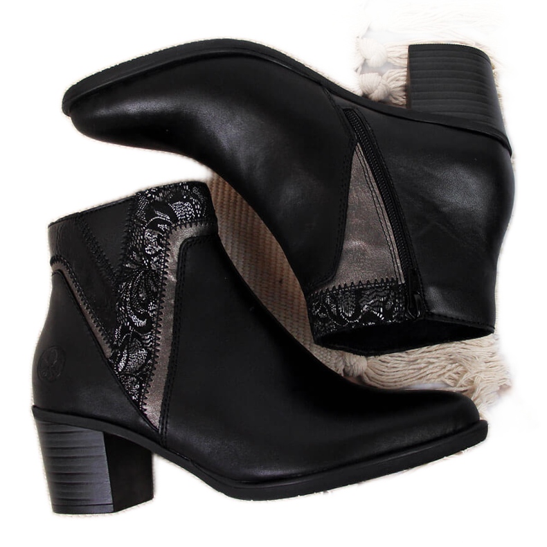 Botas de couro femininas no poste preto Rieker Y2063-00