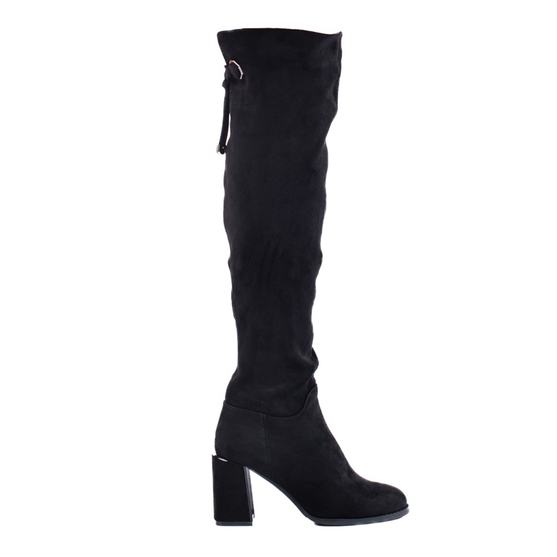 Botas de cano alto Shelovet femininas elegantes feitas de camurça ecológica em preto