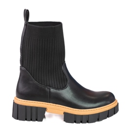 Botas femininas Shelovet pretas com cabedal flexível preto