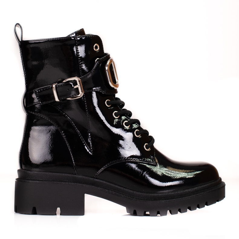 Bolsas lacadas Shelovet com fivela decorativa preto