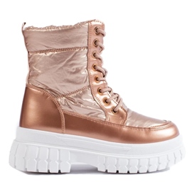 Botas femininas de neve douradas com atacadores dourado