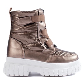 Botas de neve femininas marrons com velcro castanho