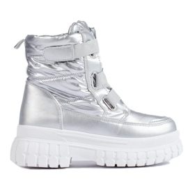 Botas de neve femininas com velcro prateado prata