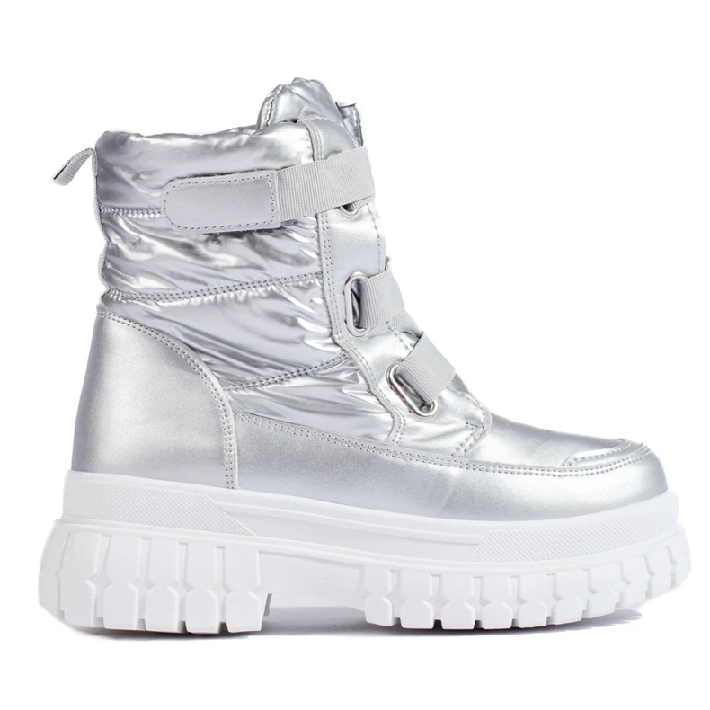 Botas de neve femininas com velcro prateado prata
