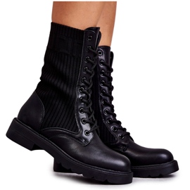 Botas femininas com meia em um salto plano preto Liam