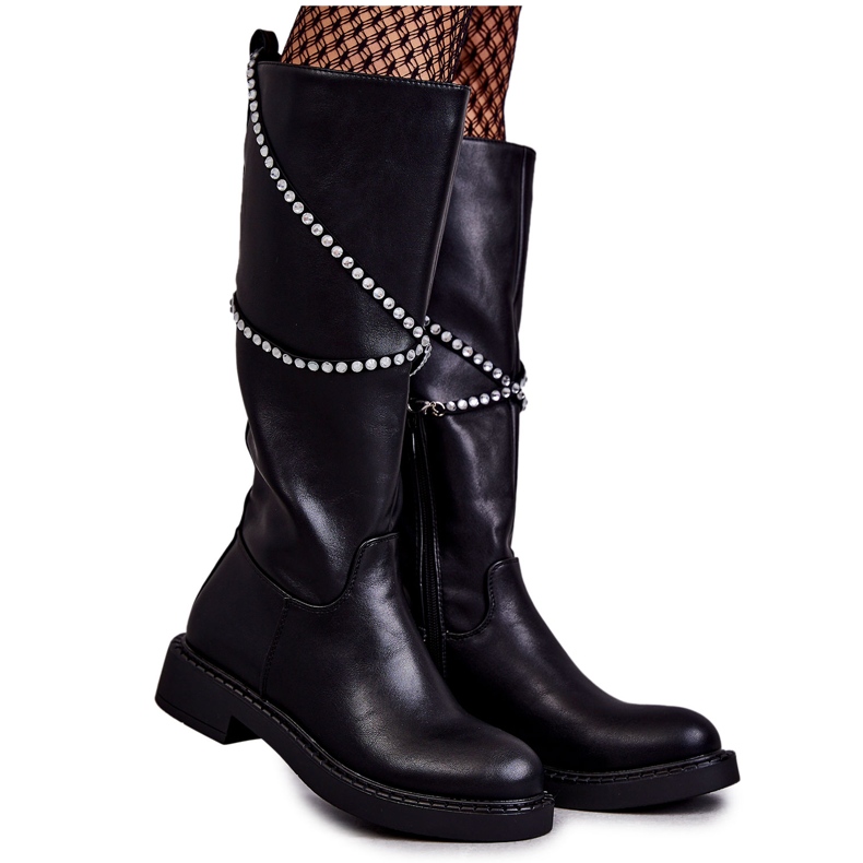 FS1 Botas pretas femininas com ornamentos Finlay preto FS1 Botas pretas femininas com ornamentos Finlay preto