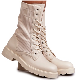 FS1 Botas femininas com meia no salto liso bege Liam castanho