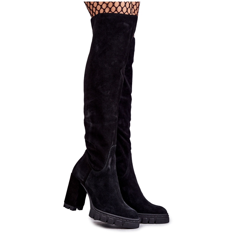 PA2 Botas de cano alto de camurça preta na moda Estrela preto