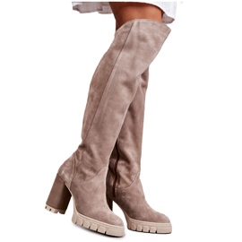 PA2 Botas de cano alto de camurça feminina bege georgette