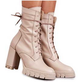 PA2 Botas de couro femininas na plataforma bege Edna PA2 Botas de couro femininas na plataforma bege Edna