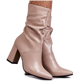 Botas de couro com salto alto Laura Messi 2560 Bege marrom