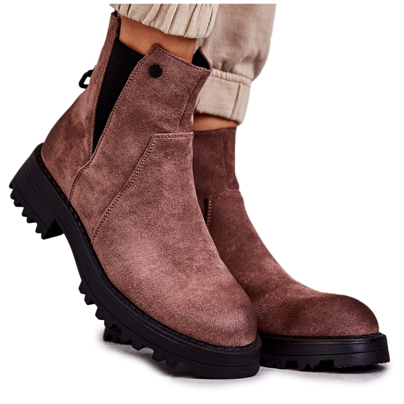 PJ1 Botas quentes de camurça com salto plano Salomé marrom claro castanho PJ1 Botas quentes de camurça com salto plano Salomé marrom claro castanho