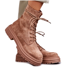 S.Barski Botas Femininas de Camurça Amarradas Camel Afra castanho