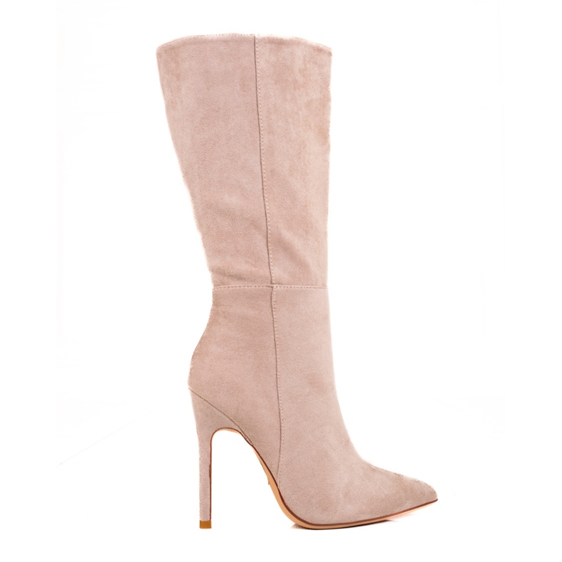 Botas femininas bege de salto alto