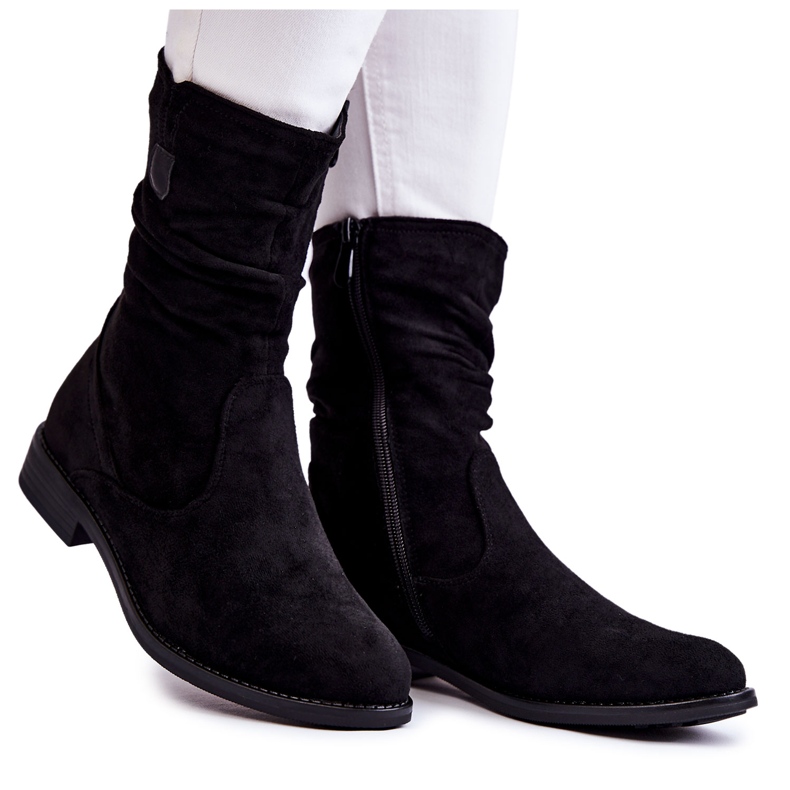 S.Barski Botas Femininas de Camurça Enrugada Preto Joanne