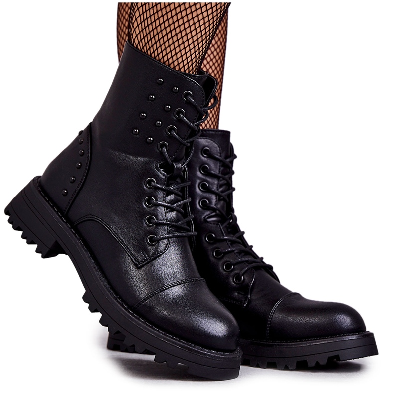 PJ1 Botas de couro com tachas pretas Palmira preto