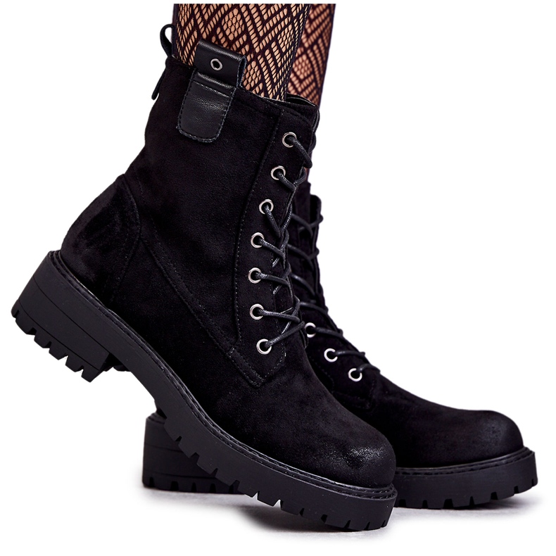 PJ1 Botas quentes de camurça preta Ritta com cadarço preto PJ1 Botas quentes de camurça preta Ritta com cadarço preto