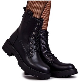 PJ1 Botas de couro quentes Ritta pretas com cadarço preto