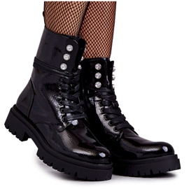 PE1 Botas Lacadas Femininas Trabalhadoras Com Ornamentos Gesine Preta preto