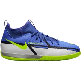 Nike Phantom GT2 Academy Df Ic Jr DC0815 570 chuteiras de futebol branco, azul, amarelo, multicolorido azul