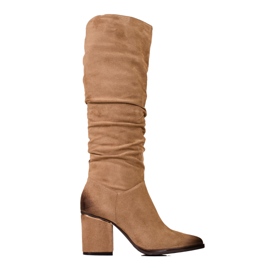 W. Potocki Botas de camurça feminina no poste Potocki com babados na parte superior castanho W. Potocki Botas de camurça feminina no poste Potocki com babados na parte superior castanho