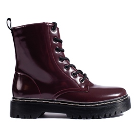 Vinceza Botas femininas com cadarço na plataforma marrom Shelovet vermelho